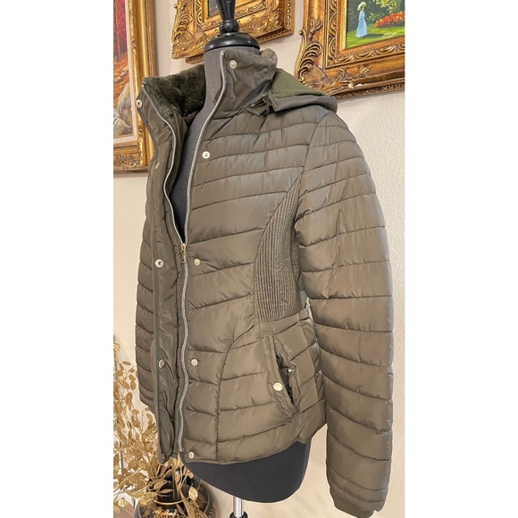 YMI Collection Olive Polyester Faux Women's Jacket Hooded L/G - Picture 4 of 7